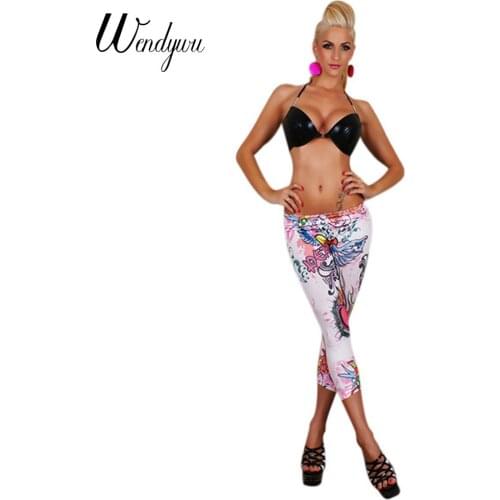 Wendywu New Casual Fashionable Low Waist Women Pants Animal Pattern Mid-Calf Slim Leggings