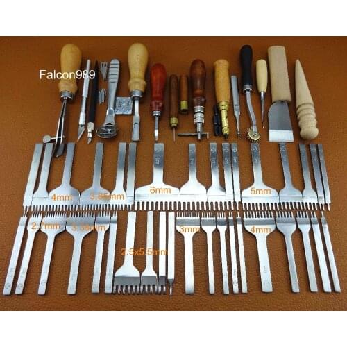 50pc Leather Craft Sew Stitch Knife Cutter Punch Chisel Pricking Iron Groover Creaser Beveler Skiving Edger Slicker Awl Tool Se