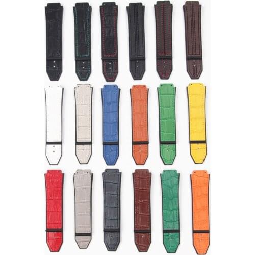 Top Quality 25mm*19mm Leather Rubber Silicone Watchband Butterfly Buckle For Hublot Strap for Big Bang Belt Classic Fusion Logo