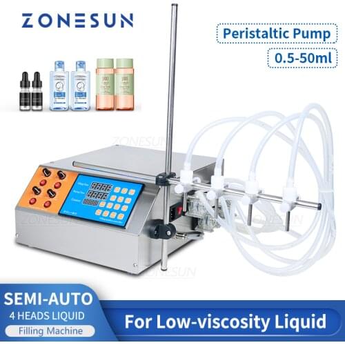 ZONESUN 4 heads Bottle Water Filler Semi-automatic Liquid Vial Desk-top Filling Machine For Juice Beverage Soy Sauce Oil Perfume
