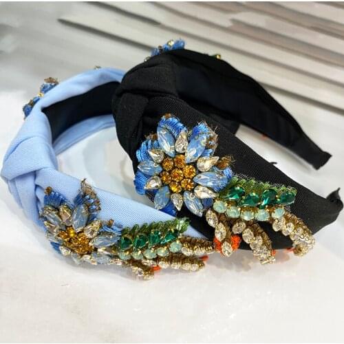 Summer headband ,Knotted headband, Soft headband,Fabric Rhinestone with Tassels Sunflower Flower Exquisite Hair Accessories