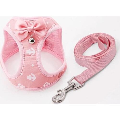 Fashion Anchor Cat Harness Vest Breathable Mesh Dog Harness Leash Set with Bell Cute Bowknot Accessories for Small Dogs Kitten