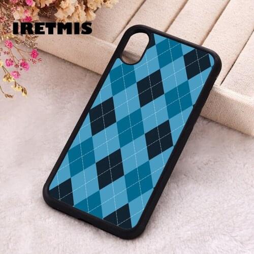 Iretmis 5 5S SE 2020 Phone Cover Case for iPhone 6 6S 7 8 Plus X Xs XR 11 12 Mini Pro Max Silicone Navy Blue Argyle