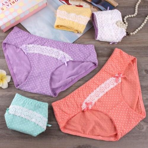 Sweet bowknot cuecas girls underwear Japanese Cotton Lace Waist Hip briefs comfortable shorts pantise women knickers female