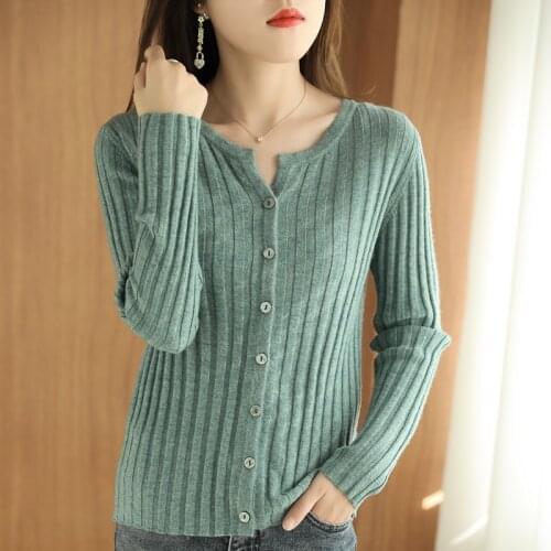 Lafarvie Wool Blends Women Sweater Cardigan Tops Spring Autumn Casual Slim O Neck Long Sleeve Pink Knit Jumper Female Clothing