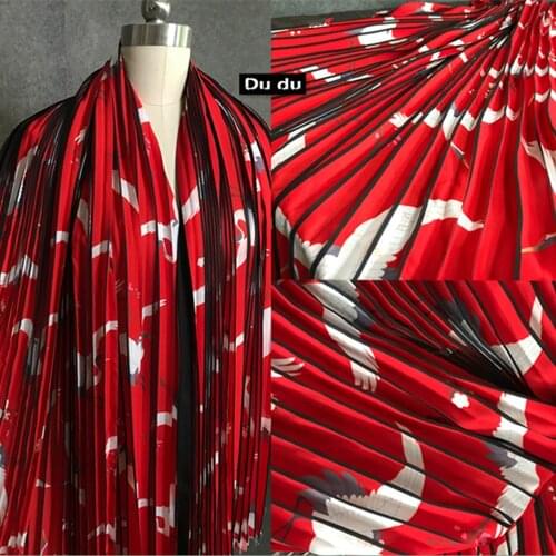 50*145cm Crushed Texture Clothing Fabric Red black spacer stripe Printing Crane Dress design Fabric DIY