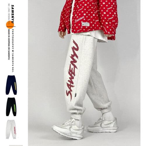 Korean Streetwear Printing Harajuku Pants Mens Warm Thicken Sports Pants Woman Oversize Fashion Casual Pants Man