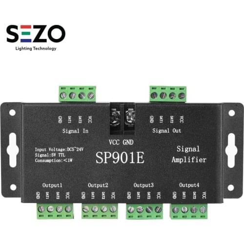 SP901E SPI Signal Amplifier for WS2812B WS2811 WS2813 Pixel RGB LED Strip Signal Repeater Addressable Dream Color Tape DC5-24V