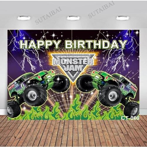 Truck Cars Backdrops for Boys Birthday Party Blaze Monsters Machine Theme Photography Photo Studio Backgrounds Vinyl Custom