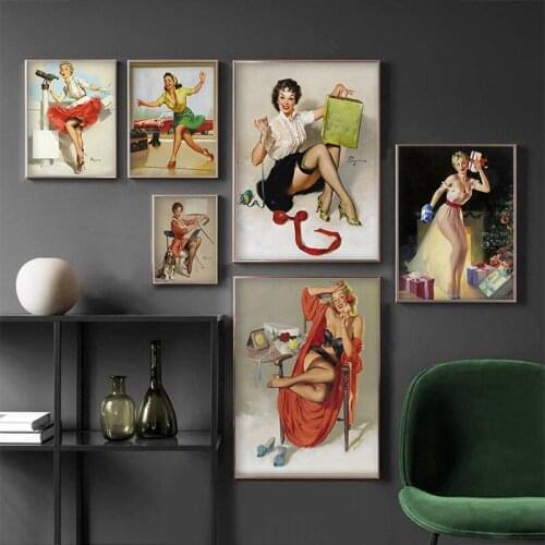 Vintage Sexy Pin Up Girls Illustration Poster Decorative Wall Sticker Canvas Painting Art Picture For Bar Cafe Pub Home Decor