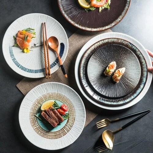 Japanese ceramic dish plate creative restaurant steak plate western food plate breakfast plate household sushi flat plate
