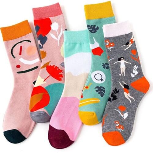 Funny Cotton Graffiti Abstract Socks Women Ladies Design Sock Woman Harajuku Fashion Casual Female Socken Warm Personality Sox