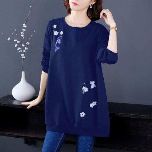 Womens Spring Autumn Style Blouse Shirts Womens New Printed Embroidery Long Sleeve Elegant O-neck Temperament Tops DD8331
