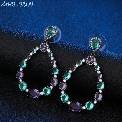MHS.SUN South American style women aaa zircon earring water drop design crystal stud earrings for lady jewelry high quality