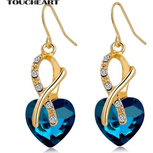 TOUCHEART Luxury AAA Cubic Zirconia Pendientes Fashion Jewelry Earrings Gold Color Crystal Heart Drop Earrings for Women Earring