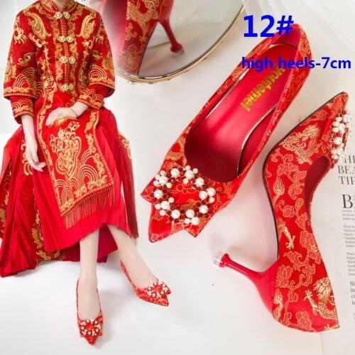 Women Wedding Shoes Chinese Style Bridal High Heels Sexy Elegant Pumps Pointed Toe Stiletto Ladies Party Shoe Bridesmaid Shoe 43