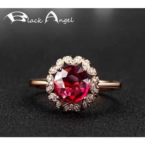 BLACK ANGEL 925 Silver Ring For Women Inlaid Ruby Red Crystal Gemstone Hollow Adjustable Jewelry Party Gift Temperament Rings