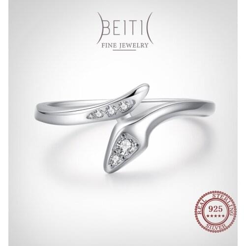 Beitil Genuine 925 Sterling Silver Lovely Snake Shape CZ Finger Ring For Women Girl Cute Accessories Fashion Jewelry