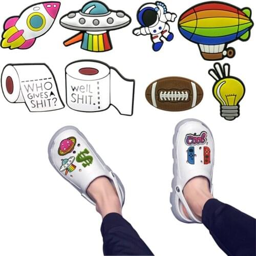 1pcs Cute Rocket Airship UFO Astronaut Shoe Charms Accessories Football Gamepad Decorations Creative Toliet Paper Ornaments