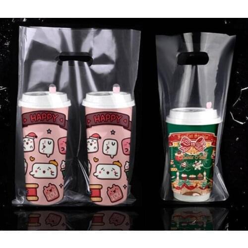 1300Pcs/Lot Plastic Bags Transparent Single Double Cup Pocket Portable Plastic Sack Coffee Milk Tea Drink Disposable Pouch SN669