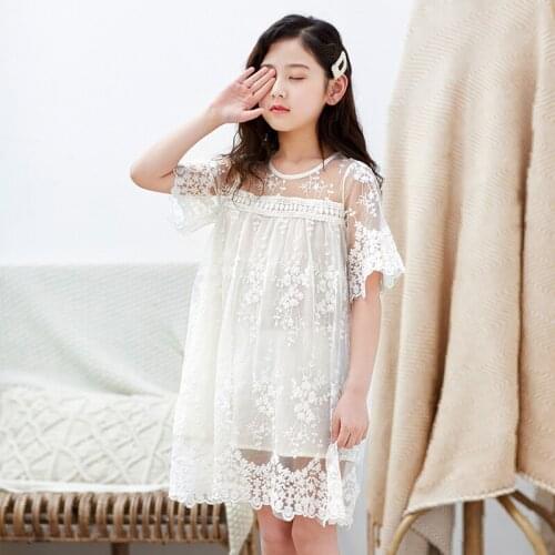 2020 Summer White Lace Flower Girl Princess Party Dress Elegant Big Girls Dresses Teens Kids Prom Gowns For 6 8 10 12 14 Yrs
