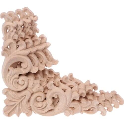 4Pcs/Set Wood Carved Corner Onlay Applique Unpainted Frame Cupboard Cabinet Decal For Home Furniture Decoration 12x12cm