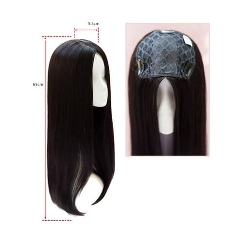 55cm Mono Lace Hair Toupee Skin Real Hair Topper Long Womens Hairpieces Party Accessory Straight Hair Replacement Clip Closure