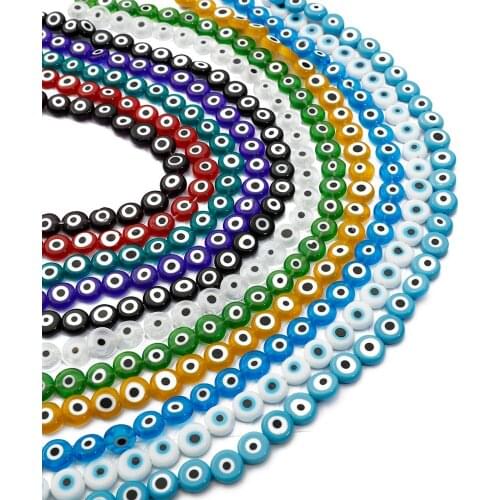 6/8/10mm Multicolor Round Flat Shape Evil Eye Bead Lampwork Coloured Glazed Glass Beads For Bracelet Necklace DIY Jewelry Making