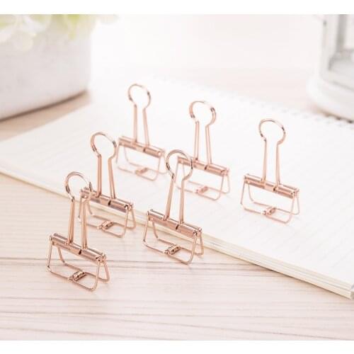 6pcs 8pcs/Packs Rose Gold Binder Clip Hollowed Style Metal Clips Office School Supplies Paper Organize Tool Decorate Stationery