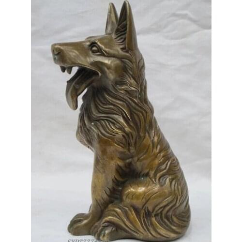 9.5"Chinese zodiac Feng shui Bronze geomancy wolf dog Shepherd statue