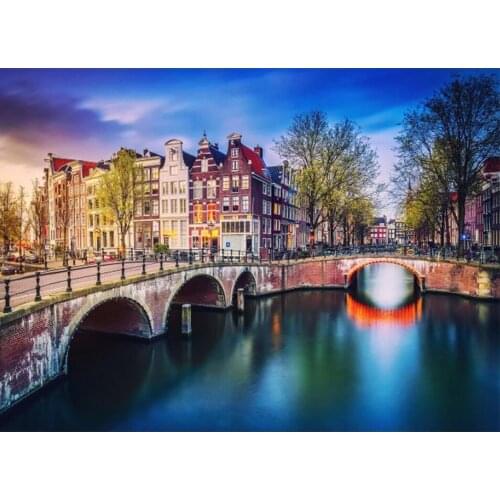 New 5D DIY Diamond Painting Cross Stitch Amsterdam Netherlands landscape Bridge Needlework children gifts home decoration TY741