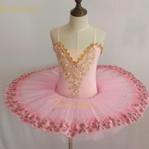 Pink/purple/blue Ballet Dress Girls Tutu Ballet Women Dance Dress Gold Lace Ballerina Diamond Professional Performance Costume