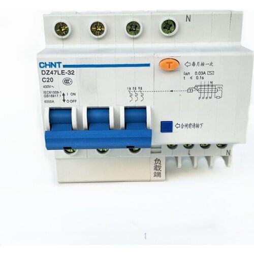 CHINT DZ47LE-32 3P+N 30mA C6A 10A 16A 20A 25A 32A Residual current Circuit breaker Earth Leakage Circuit Breaker