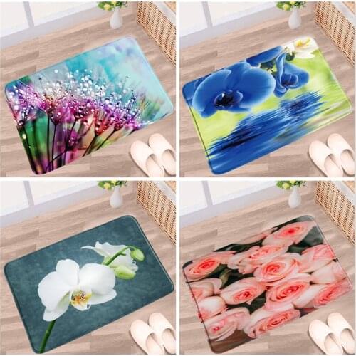 Flowers Bathroom Mat Color Dandelion Butterfly Orchid Red Rose Floral Plants Non-slip Rugs Toilet Kitchen Entrance Aisle Carpets