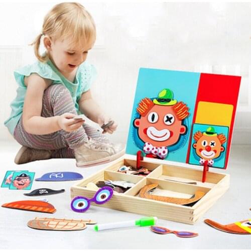 Wooden Magnetic Puzzles Educational Toys Puzzle Cognitive Pairing Beneficial Intelligence Magnetic Paste Face Feature Wooden Toy