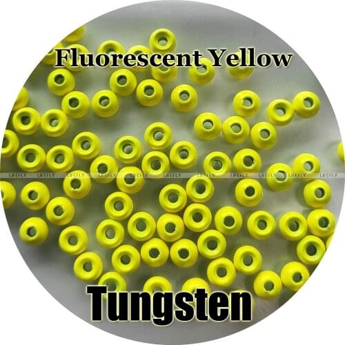 Fluorescent Yellow Color, 100 Tungsten Beads, Countersunk, Fly Tying, Fishing
