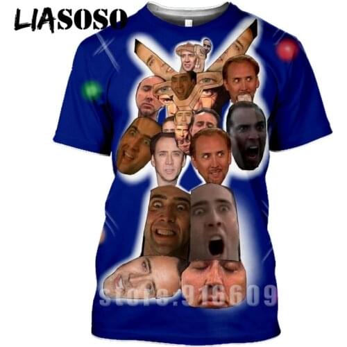LIASOSO Summer Funny Nicolas Cage Face 3D Print Prince Tshirt Men Women Streetwear Clothing Gym T Shirts Harajuku Fashion Shirts