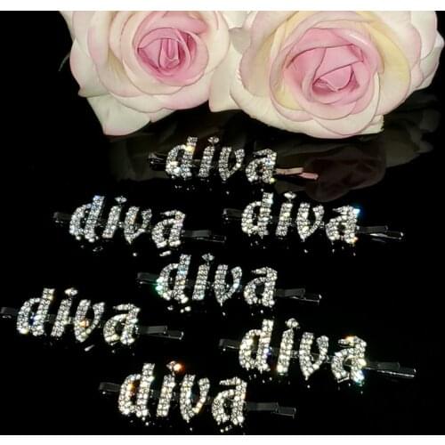 Ins Hot Popular "Diva" Word Hairclip Stylish Hair Accessories Gothic Letters Hair Pin Crystal Headwear Hair Jewelry WHOLESALE