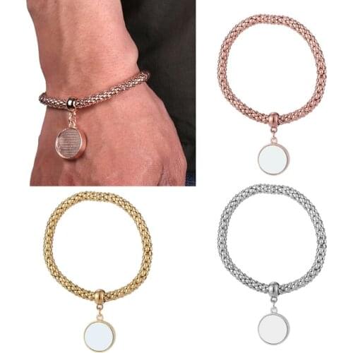 DIY Printing Jewelry Making Sublimation Blank Round Shape Pendant Alloy Bracelets with Gifts Box for Boys Grils Friend Mom Dad