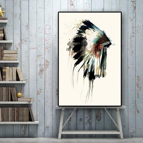 Native Pretty Feather Headdress Oil Painting on Canvas Posters and Prints Scandinavian Wall Art Picture for Living Room