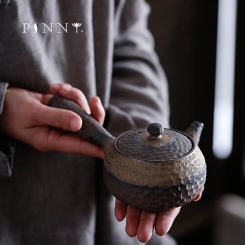PINNY 200ml Ceramic Japanese Style Hammered Teapot Side Handle Anti-scald Tea Pot Pigmented Kung Fu Tea Service