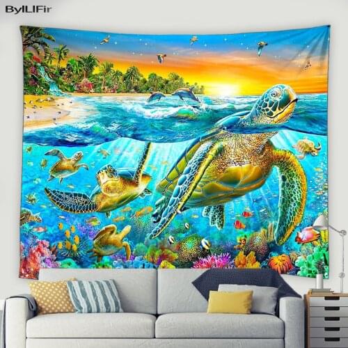 Beautiful Rainbow Big Turtle Dolphin Tapestry Wall Carpets Hanging Ocean Decorative Tapestry Boho Psychedelic Hippie Mural Decor