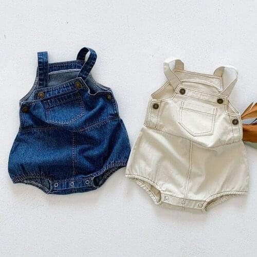 Summer Newborn Infant Baby Girls Cowboy Rompers Clothing New 2021 Kids Girl Sleeveless Pure Color Rompers Clothes