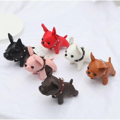 Fashion Punk French Bulldog Keychain PU Leather Dog Keychains for Women Bag Jewelry Trinket Mens Car Key Ring Key Chain Pendant
