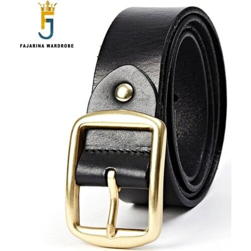 FAJARINA Quality Solid Brass Pin Buckle Mens Casual Retro Belt Pure Cowhide Leather Belts for Men Can 10 Years Used N17FJ344