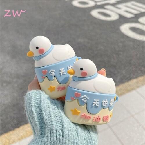 For Airpods 1 2 Pro Cute Cartoon Fighting Duck Animal 3D Case Soft Silicone Case Wireless Bluetooth Headphone Protective Cover