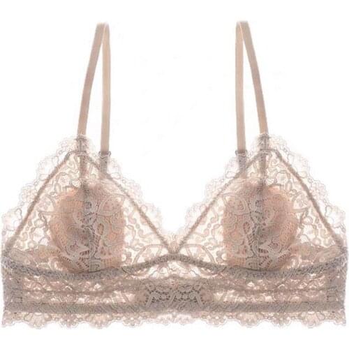 Underwear Womens Thin Big Breasts Show Small Sexy French Girls Ultra-thin Small Breasts Lace Bra Triangle Cup
