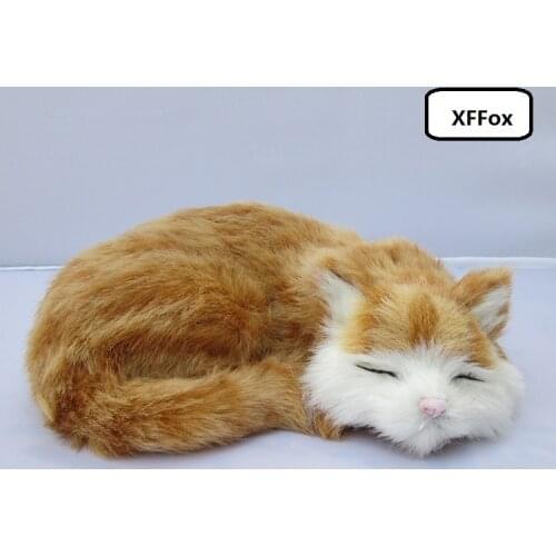 New real life yellow lazy cat model plastic&furs simulation sleeping cat doll gift about 23x18x8cm xf1305