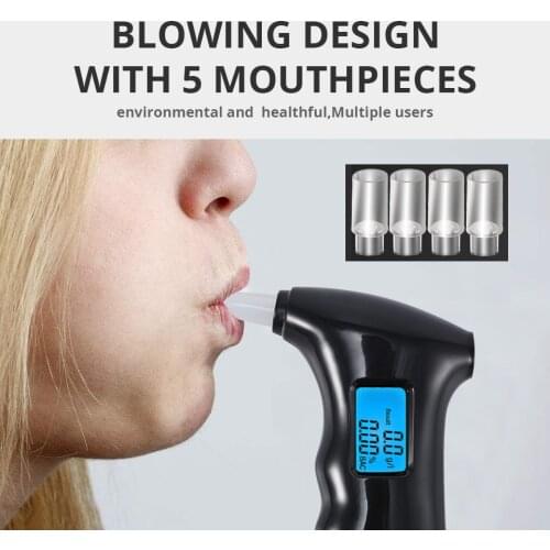 2020 New Digital LCD Alcohol Tester Detector Breathalyzer Quick Response Alcotester with 5 Mouthpieces for Police