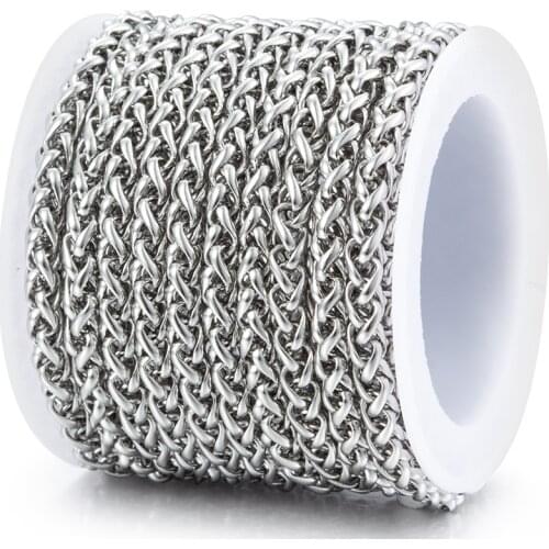 1M Width 4mm Wheat Braided Link Stainless Steel Necklace Bracelet For Men Women Chain Diy Jewelry Making Accessories Supplies